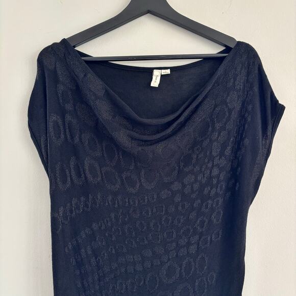 Tricot Joli Black Knit Tunic Shimmer Leopard Print Black Cowl Neck Size Large - Picture 1 of 9